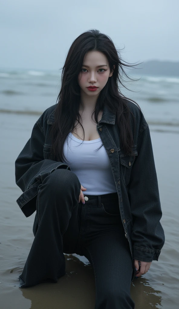 ((masterpiece, 32k,8k,wallpaper, high resolution, H,RAW photos,)),(realistically:1.5),(light),(Detailed fingers),(High detail skin:1.beautiful eyes),1 girl,alone, Winters, Yuki, Fur collar windbreaker, Minkitz, lace up pantyhose,(huge snatch),twilight,Cloud,wind,hair flying,