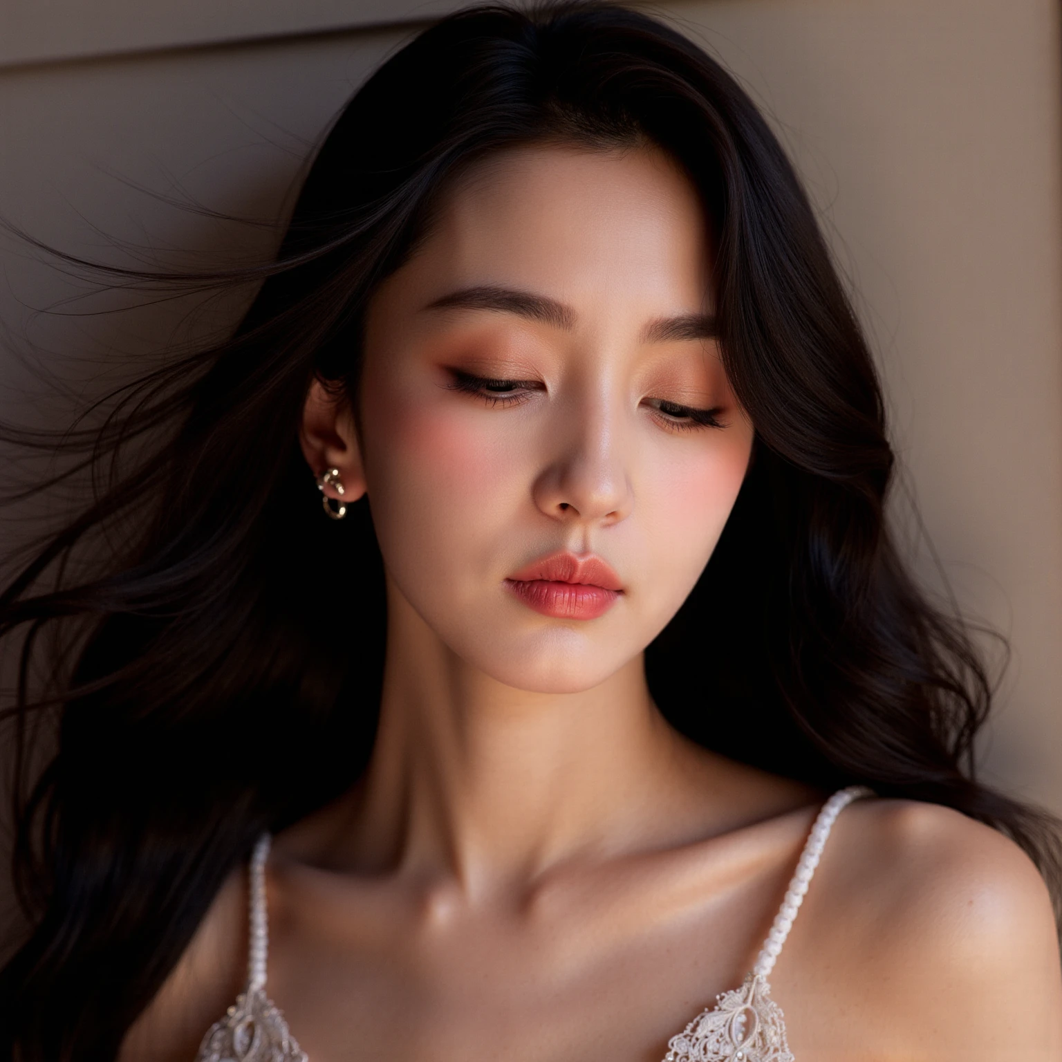 Ultra realistic picture，18-year-old Chinese girl，Idols，long black wavy hair，sweet，Girly feeling，Cinematic feel