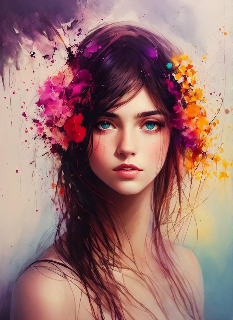 a woman by agnes cecile, luminous design, pastel colours, ink drips, autumn lights