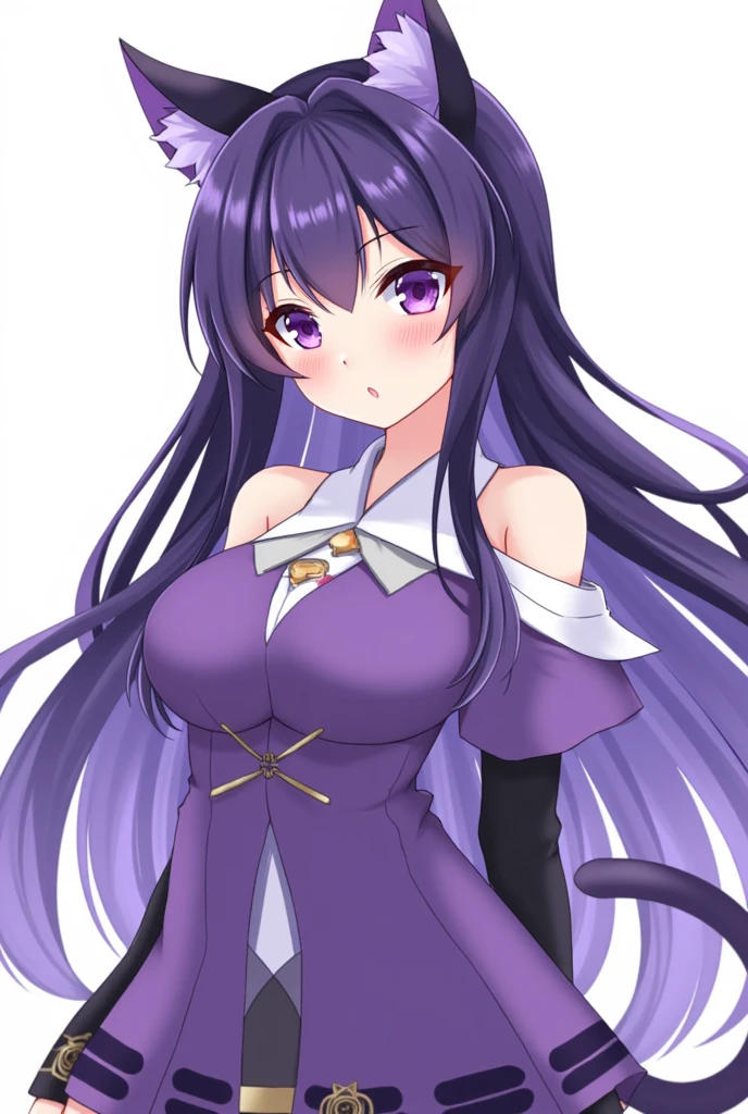 animemanga girl,  purple cat ears ,  long hair,  Beautiful outfit ,  guvez style  , 4K resolution  ,  cgstation pop ,  Beautiful outfit ,  Seductive girl , Attractive,   genshin keru  , style of anime, 8 thousand,   antique building  {x}  pretty anime woman,  Girl Front .