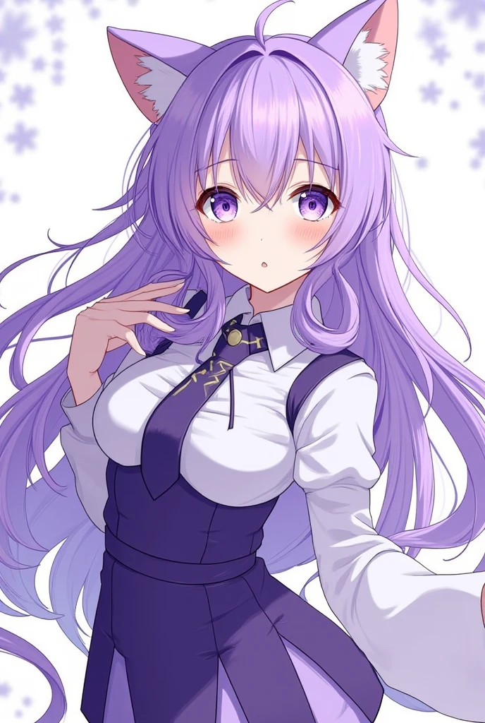 animemanga girl,  purple cat ears ,  long hair,  Beautiful outfit ,  guvez style  , 4K resolution  ,  cgstation pop ,  Beautiful outfit ,  Seductive girl , Attractive,   genshin keru  , style of anime, 8 thousand,   antique building  {x}  pretty anime woman,  Girl Front .