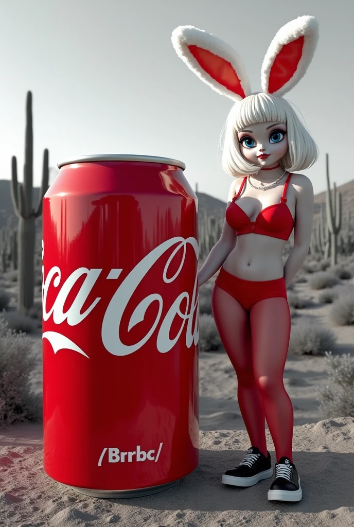 A woman in a cow costume takes a photo, Speckled text "Marcia" On the wall, Inspired by Ed Martic, tumbler, Gorgeous Bikini Models, anime barbie doll, A super realistic and cute bunny girl inspired by Nier : Automata