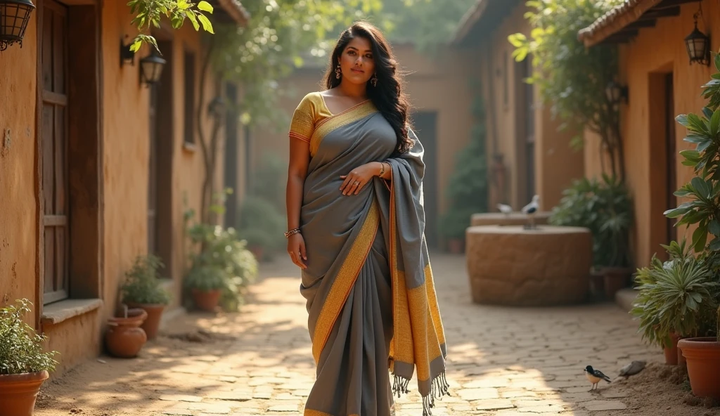 ((Masterpiece)), ((8k)),((ultra-high resolution)), Indian girl, perfect figure, Chubby face, perfect face,skinny waist and thick hips,fair skin, wearing kurta and salwar , cheap surrounding, standing on floor,