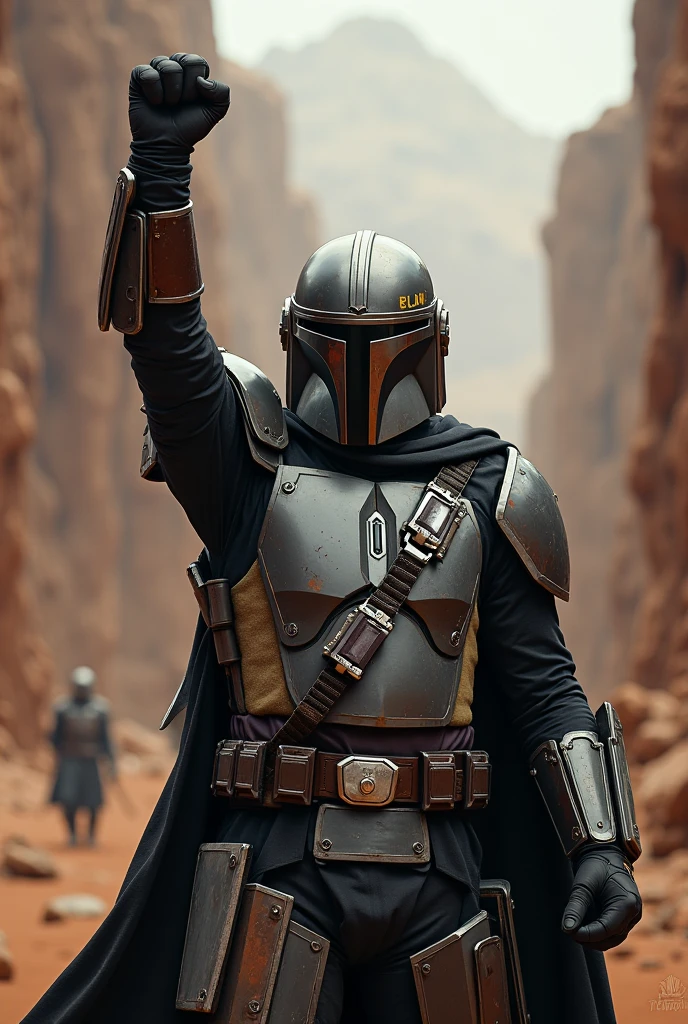 Mandalorian raising an arm