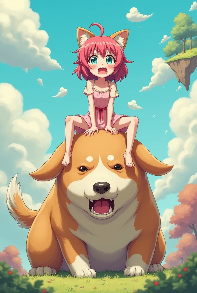 Anime girl sitting on dog and crushing it 