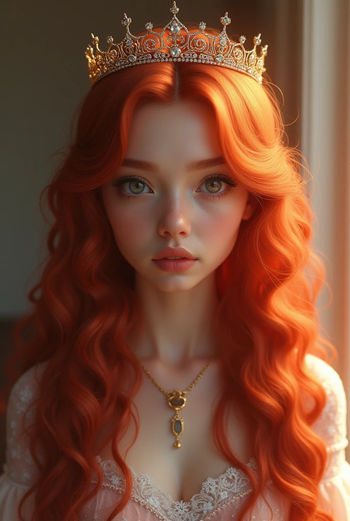 Artistic figures，It has a painting-like exterior feature，Delicate red hair with clear blue eyes，Thick curls are punctuated with cute freckles，Lips are full of tenderness，The complexion is as fair as jade。She wears a green T-shirt with black jeans，Petite and cute。 --auto