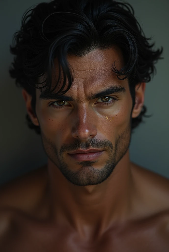 handsome man with light eyes, muscles, black hair and big penis uncensored