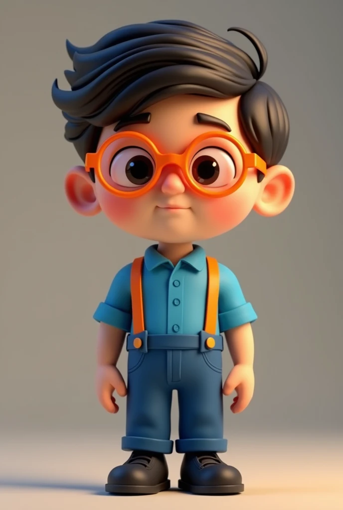 Cute small 45-years-old male programmer , huge head, shot Undercut hair , wearing Round thin frame glasses, highly detailed eyes，front-facing, looking left, fat, , casual wear ，serious mood, full body view, highly detailed hands ，Toy figures,best quality, 3d cartoon，full body view, fantasy, dreamlike, surrealism, super cute, trending on artstation