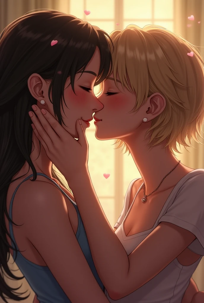 Sexy short hair girl in kiss another girl
