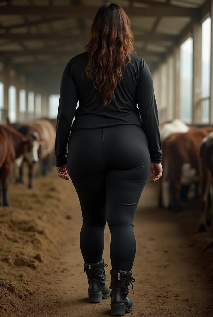 chubby woman, small abdomen, with big, wide buttocks copulating with a horse