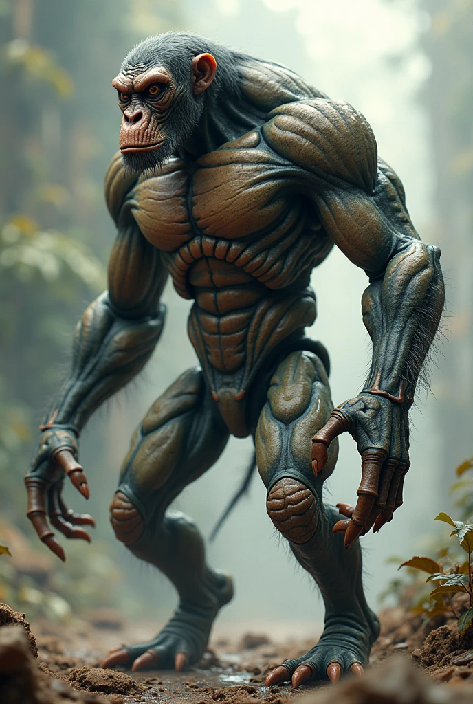 Make a 10 meter creature next to a tree, the creature is humanoid and the skin is a type of wood, instead of a head it has two sirens, with wires connecting the torso with the head