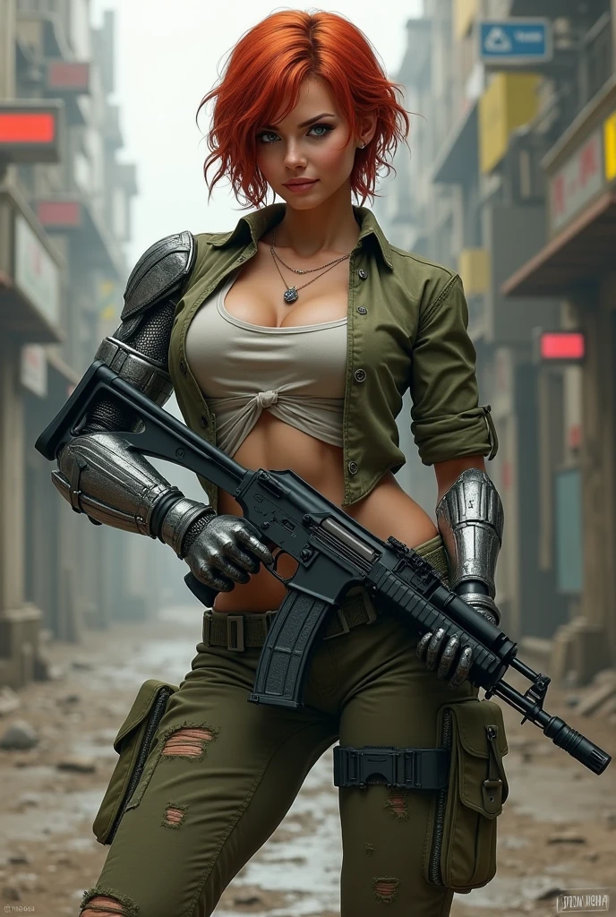 ((tattoos)), (((european face, large jaw line ))), woman walking with determination, torn post-apocalyptic military ripped uniform, combat jacket with ripped holes, combat-pants with ripped holes, (wearing weapons and explosives), (((extravagant breasts))),((huge tits)),((macromastia)) heavy intense makeup, ((bodybuilder abs)), Futuristic sci-fi post-apocalyptic world, beautiful female evil creatures, madmax movie ,brutal violent dark cyberpunk dramatic background, (((photorealistic cinematic unreal engine)))