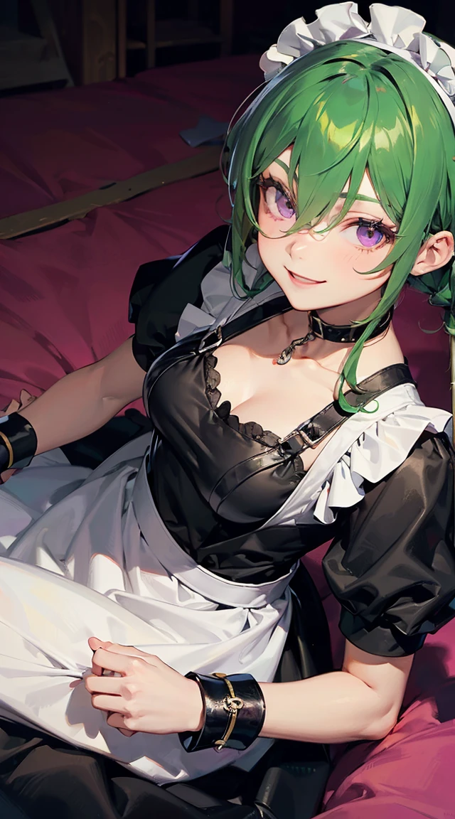 masterpiece, best quality, 1girl, victorian maid, green eyes, green hair, twintails, medium breasts, skirt, embarrassed, wine cellar, drunk, drinking,