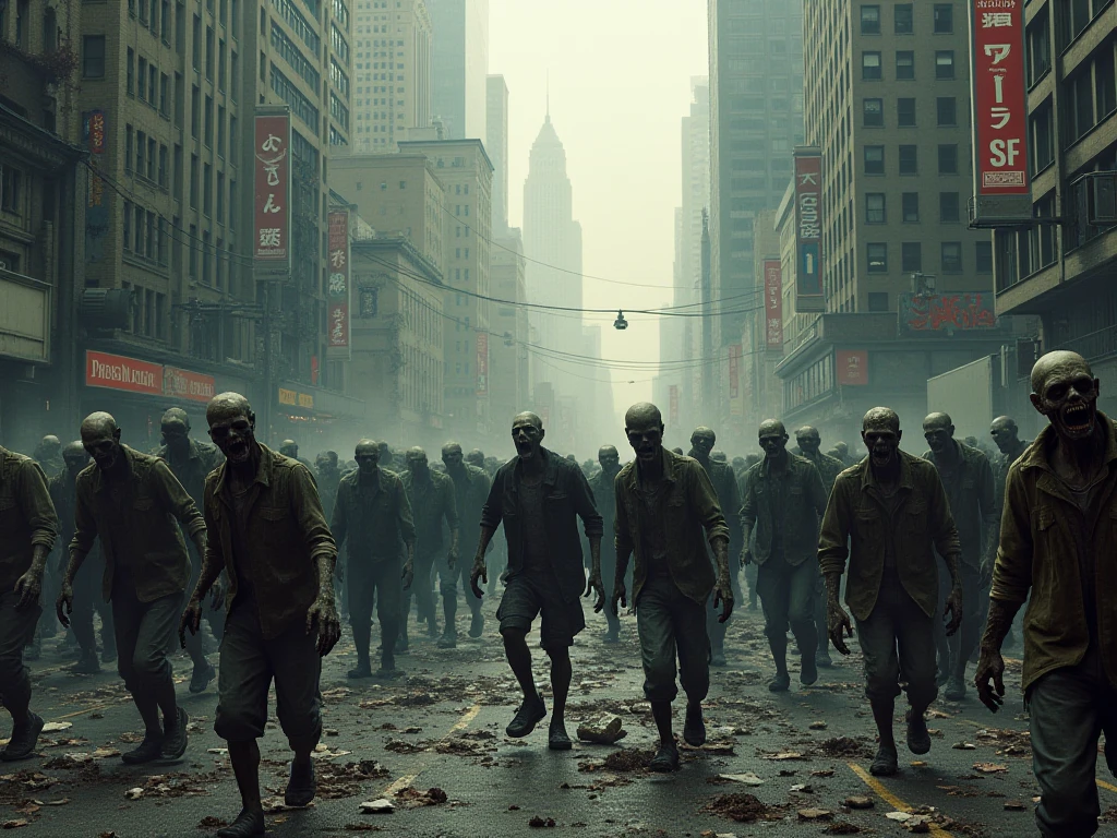 1000 zombie crowded at klcc,tilt shift photography,cinematic,highly detailed,photorealistic,8k,masterpiece,best quality,professional,cinematic lighting,moody atmosphere,dramatic shadows,surreal,apocalyptic,dark fantasy,subtle color palette,muted tones,grungy,eerie,unsettling,horror,dystopian