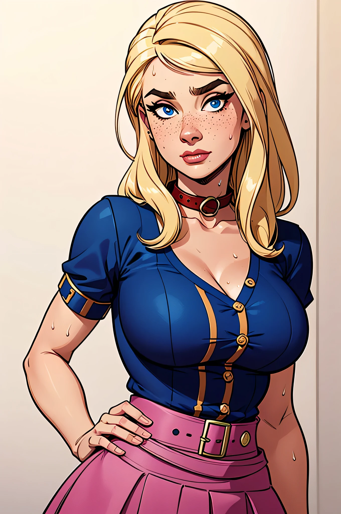 Compensation! Here is the revised and cleaner text:
--- Character: queen Description: Cartoon image of a woman. cartoon style illustration, with highly detailed character design. detailed digital art, showing courage and high quality portrait.
characteristics:
- Portrait character design - Beautiful digital illustration - Comic art - Young girl with braided hair - Beautiful lined eyes - Medium-large bust and wonderful sexy clothes - Expression of sexual desire from waist to head ---
