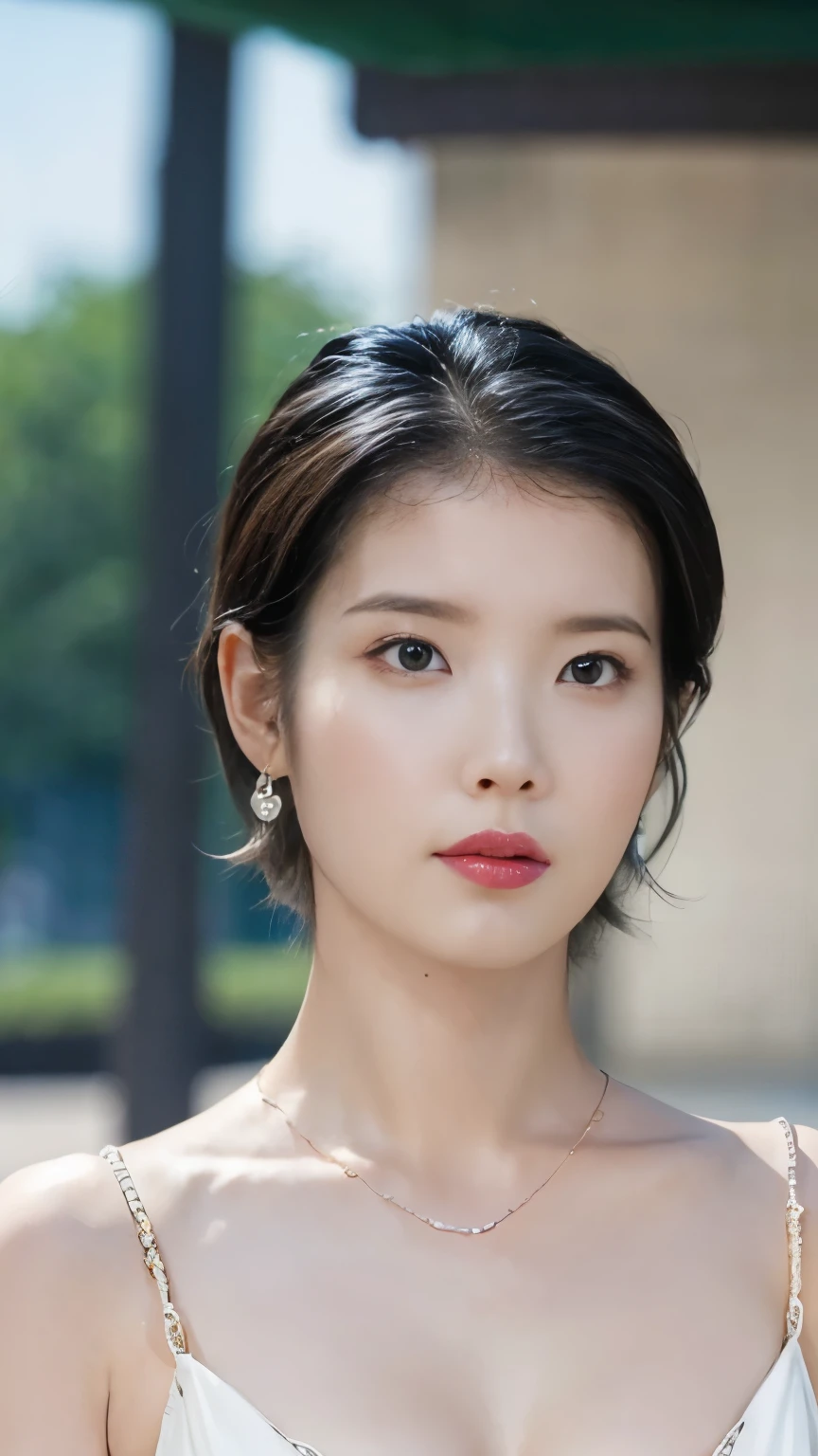 masterpiece, of the best quality, 8K, super detailed skin , Looking into the distance, Jealous, cute, 1 Girl, Short hair, The secret society of time travelers wearing boob , The secret society of time travelers,