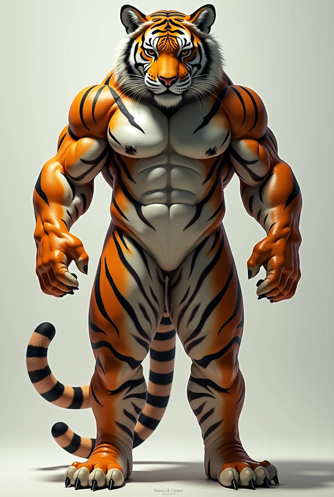 Animation style male tiger wearing transparent plastic high cut shorts touching crotch