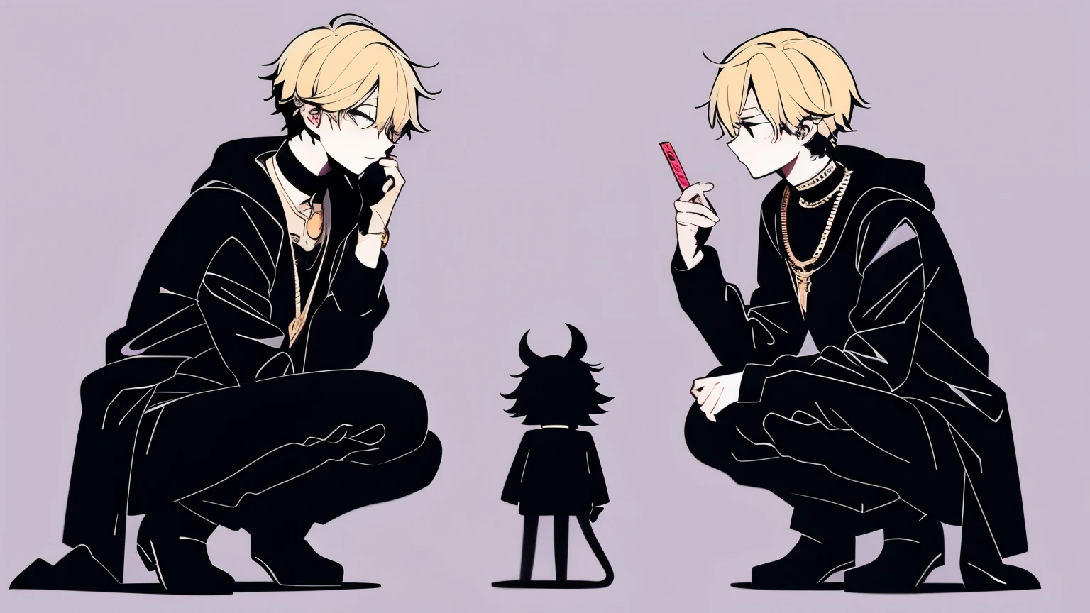 Shota，There are bat wings，There is a demon tail，There is a pet snake