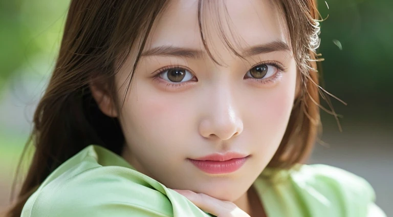 ( long hair:1.2),( for a mint green silk blouse perfect for early spring、Style with a thin navy cardigan over the shoulder :1.2), 1 girl, Japanese ,21 years old,( small :1.3),( best quality,masterpiece:1.3,超A high resolution,),( super detailed , caustics),( photorealistic :1.4,RAW shooting,) Ultra Realistic Capture , very detailed, high-resolution 16K human skin close-up 。  Natural Skin Texture 、,Pores、、 must be detailed enough to be easily identifiable 。  the skin should look healthy with a uniform tone 。 Use natural light and colour,  sad expression to tears,  camera,  perfect dynamic composition , Outdoors