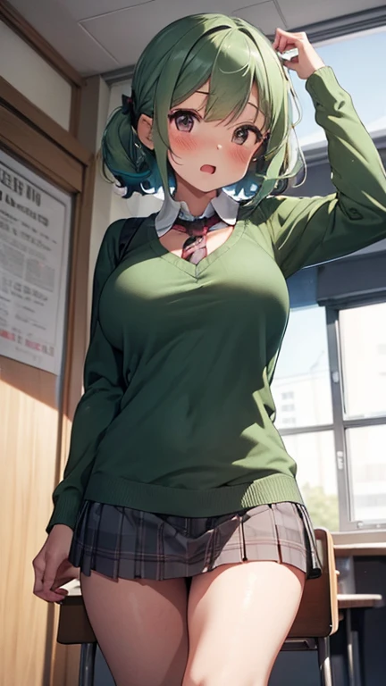、(masterpiece、Highest quality)、Highest quality, Ultra-high resolution, (((masterpiece))), alone, Sweat、Big eyes, Composition from the front、Shortcuts、Embarrassed face、Blonde Hair、Cut your hair short、School classroom、skirt、short hair、Browsing Caution、Upper body naked、Breasts exposed、Nipples、Large areola、Sitting in a chair without a backrest、Internal Medicine Examination、Woman showing her body、belly button、真Composition from the front、School Insurance Office、curtain、cubicle、window、door、Fluorescent lamp
