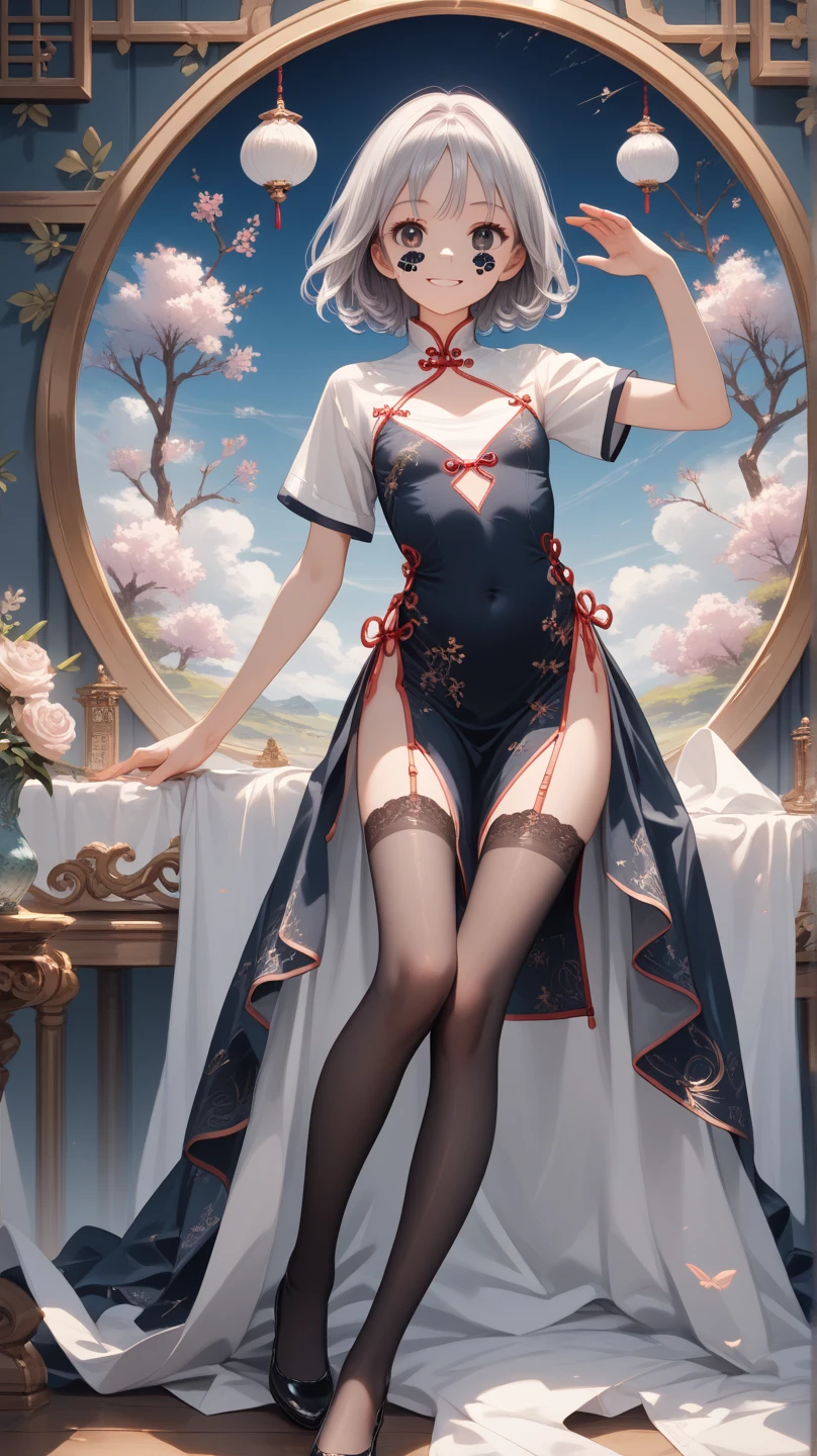 Tsundere 18 year old girl, beautiful and delicate eyes, beautiful lips, very detailed 눈과 얼굴, long eyelashes, 1girl, white cat ears, foot long bag, Front view, Red-eye, (top quality, 4K, 8K, high resolution, masterpiece:1.2), very detailed, (realistic인, realistic인, realistic인, realistic인, realistic: 1.37), very large breasts, elegant, fantasy, white background, white hair, masturbation, Sitting figure