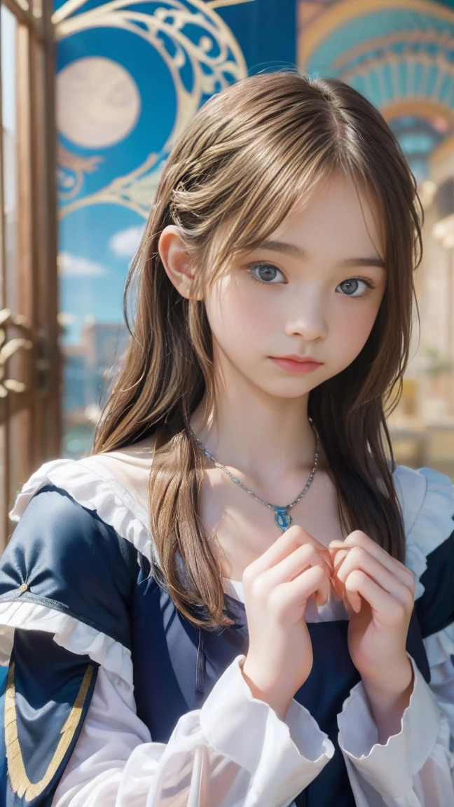 one woman、cute face、Rin々new expression、Japanese、charming eyes、Cream hair、french braid、short hair、camisole dress、blue outerwear、outdoor、