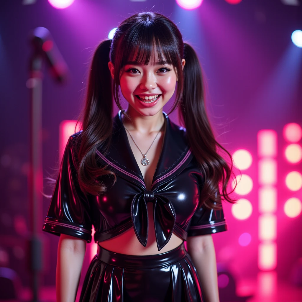 Cute hostess girl, 18 years old, Wearing a pink miniskirt