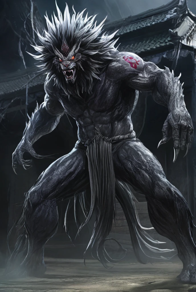 {{{{Demon Beast}}},  fox head, wolf carcass, Xiaoyi, Lion's tail, four legs, anime