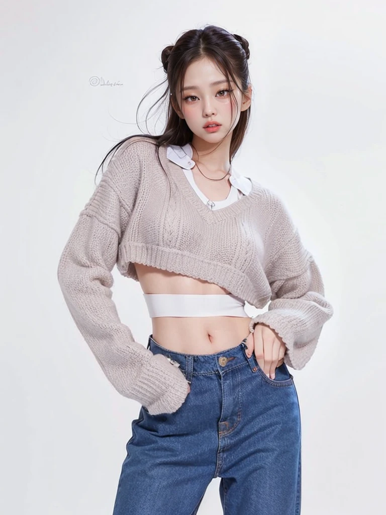   black Pink jennie  ,    almond-shaped eyes ,       full lips  ,   big and voluptuous  .   flirty look  . no bangs  