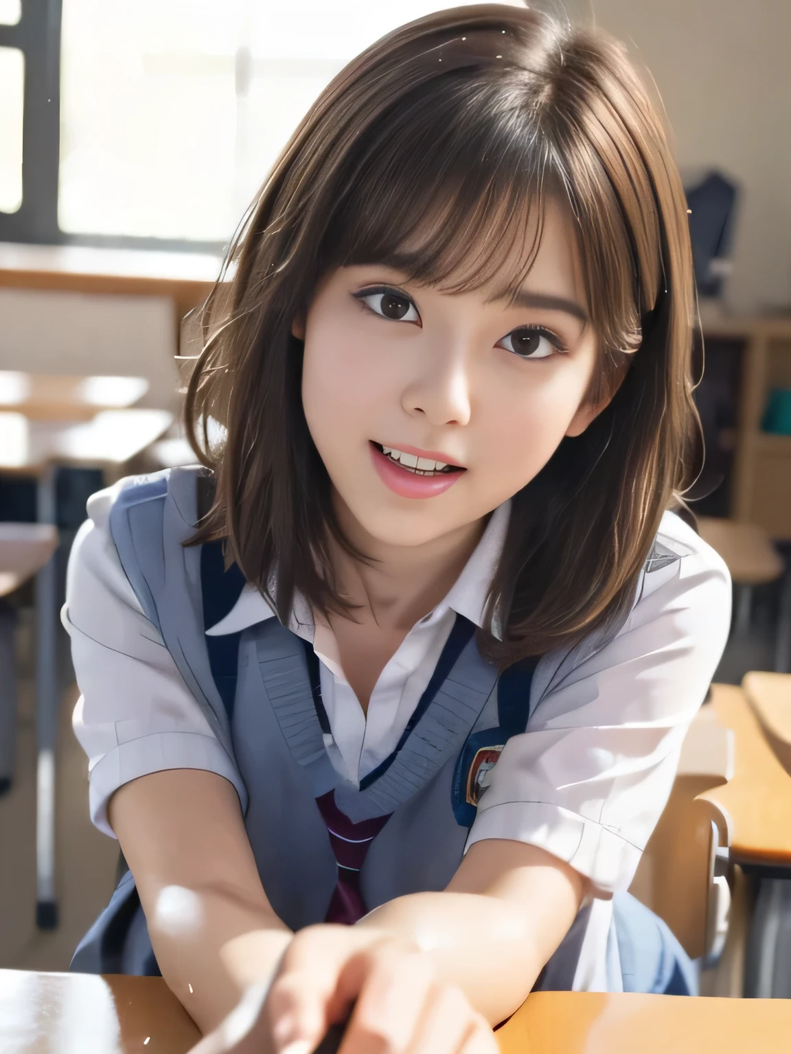 A student with no panties,Masturbating with a pen,on all fours, mouths, ecstasy face crossing a man, orgasm, lots of squirting,A large amount of splashing,classroom,On the desk,school uniform