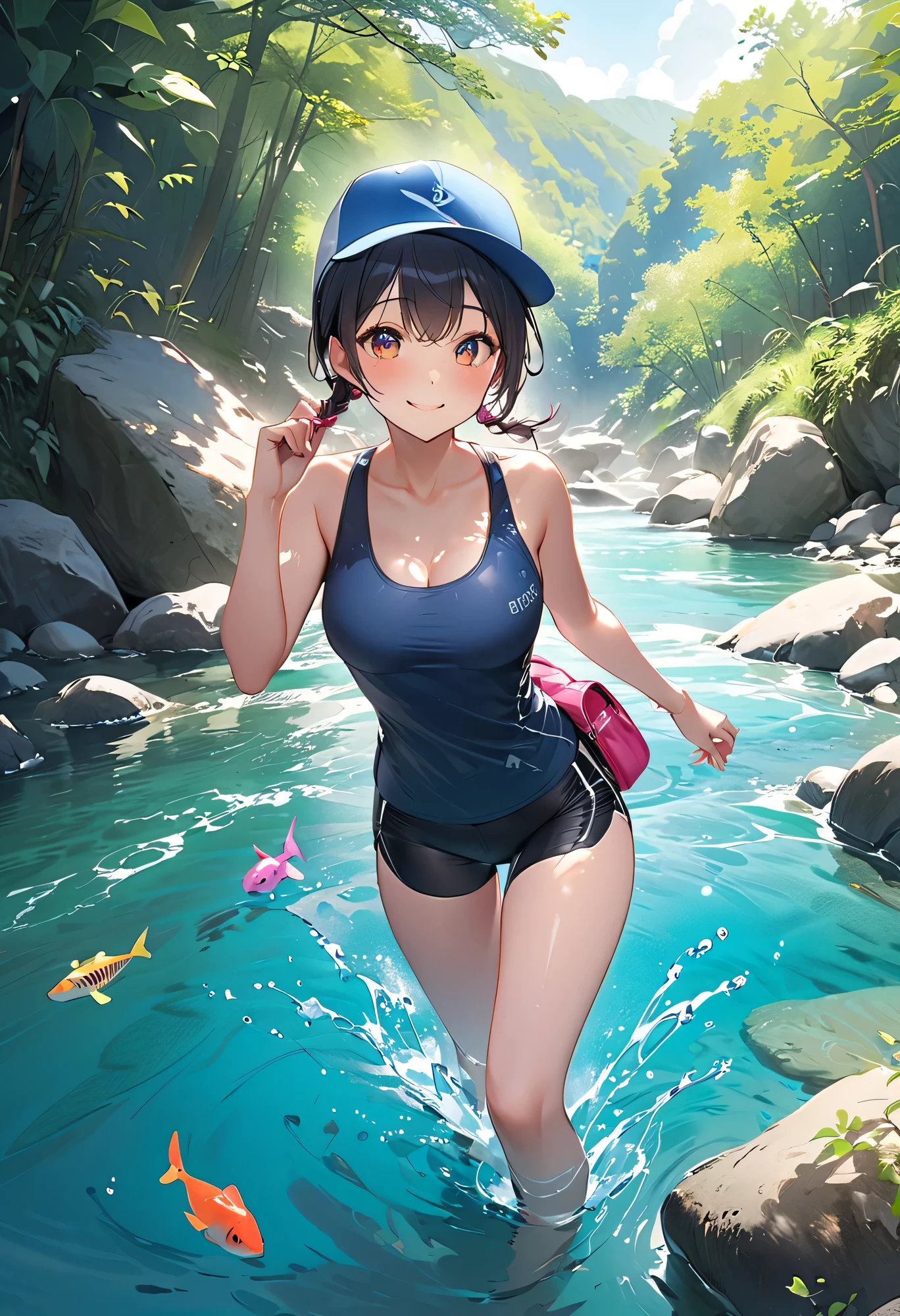 Highest quality、High resolution、Detailed Background、(Beautiful face in every detail:1.4)、Anatomically correct、(Normal number of fingers:1.2)、Highly detailed face、(Detailed eyes:1.2)、Teenage beauty、Huge breasts、Perfect body line、Braided bob cut、ponytail、Wavy Hairstyle、well-groomed eyebrows、A fun atmosphere、In a joking manner、A big smile、cute gesture、Accentuate your breasts、

A clear autumn day、It's a refreshing day with a cool breeze blowing over the lake、 
Two girls are getting into the kayak with bright expressions、 
They wear alternate-colored life jackets and row out onto the lake、 
The girls are absorbed in steering the kayak、
sometimes、They are moving forward briskly, splashing water、
When they reach the center of the lake, they chat happily while looking at the surrounding scenery、
Autumn colored trees々Both are interested in the sky reflected in the water々It looks like this、
Taking a break、They are spending a leisurely time、
They stop the kayak, dip their hands in the water, and cheer, conveying the feeling of refreshing themselves in nature.、
The girls' joyful expressions and the calm scene of the lake overlap、A comfortable autumn moment、cute