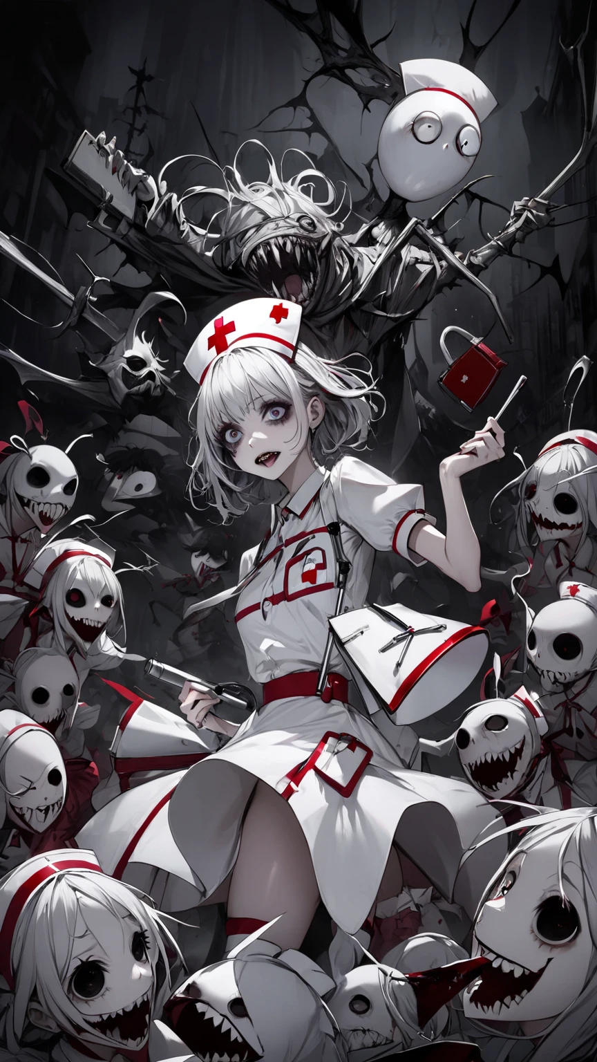 masterpiece, Highest quality, High resolution,(Highest quality,4K,High resolution,masterpiece:1.2),Very detailed,Realistic:1.37,masterpiece, Highest quality, Exquisitely crafted, woman, beautiful, elegant, smile, Blood, iridescent Long Hair, bangs, skirt, shirt, Long sleeve, Frills, shoes, (Red and Black:1.4), flower, spooky, Horror, 頭蓋Bones, Long Hair, Black Hair, Candles, Blood, hair flower, Dead, hair ornaments, Bone, doll, 頭蓋Bone, skeleton, Horror (theme),spooky altar background,Dark fantasy,Red color scheme,Ominous atmosphere,eyeを引く,Storytelling,anatomy,Anime Style,Concept Art,beautiful細部までこだわった顔と (((赤いeye ))),A terrifying ritual ,Satanic Ritual,Premature death,Misconduct,クレイジーなsmile,Scythe Face,Girl Monster, beautiful, Delicate facial features, 鋭いeye, Sharp Fangs, 青White skin, blonde,robot,Cursed Painting, Dark Background, Cinema Lighting, Dramatic Shadows, Gothic style, Gloomy atmosphere, Dark fantasy, One Girl, , Please open your mouth wide, Open your mouth and baring your teeth,Sharp teeth like a beast, Wide lips, very wide mouth, Vermilion cheeks, ,(Bloodしぶき:1.4),Scary smile, smile,Fallen angel design, ねじれたsmile、Bloodまみれの、頭からの出Blood,、Bloodしぶき、,(Bloodしぶき:1.4),Crossbones, 頭蓋Bone,Horror 一人の男の子, Cream colored hair, Gray Hair, Pearly hair, nice boy, Bunny ears, Loose-fitting clothing, Larger clothes, dark red eye, eyeの下のたるみ, dark circles under eye, やみcute, Fluffy hair, Voluminous Hair, skinny, slim, very skinny, Androgynous, cute, spooky, short hair, Horror, Faded colors, White skin, spooky, Unnaturally thin, I&#39;m hungry, eye, eye in background, sharp eye, Long eyelashes, Under the eyelashes, Loose shorts, レースshirt, Frillsshirt, Tie the ribbon&#39;head, Detailed clothing, A loose cardigan, Open cardigan, 滴るBlood, that&#39;terrible, nightmare, Haunted, stitch, patchwork, string, Injury, hell, Injury on arms, self-harm, cut, Black Fingers, factory, Abandoned, A dismembered ghost,Many heads,Many heads,Lots of faces,Multiple faces,Multiple Girls,Frolicking Girl,複数のwoman,tea ,クレイジーなsmile,look up,Face shot,Scythe Face,Girl Monster, slave,beautiful, Detailed portrait, Delicate facial features, 鋭いeye, Sharp Fangs, 青White skin, Thick chain, Dark Background, Cinema Lighting, Dramatic Shadows, Gothic style, Gloomy atmosphere, Dark fantasy, One Girl, , Please open your mouth wide, Open your mouth and baring your teeth,Sharp teeth like a beast, Wide lips, very wide mouth, Vermilion cheeks, ,(Bloodしぶき:1.6),Scary face, Laughter　Witch design, ねじれたsmile、Bloodまみれの、頭からの出Blood,,、Bloodしぶき、,(Bloodしぶき:1.6),Crossbones, 頭蓋Bone,　, Horrorスタイル, ((Fantasy Witch Costume)), ((Flowing white hair)), ,(Bloodしぶき:1.6),womanの曲線, Large Breasts, Thick thighs, Sexy flat stomach, Perfect hands, Perfect anime face, ((dark lolita dress)), Are standing, ((邪悪なsmile)), ,(Bloodしぶき:1.6),Victorian cities, gaslight, Steam circulates, Moonlight Illumination, night lighting, A sky filled with stars and galaxies,disaster々new devil horns,,(Bloodしぶき:1.6),アニメゾンビWitch design, ねじれたsmile、Bloodまみれの、頭からの出Blood,,、Bloodしぶき、,(Bloodしぶき:1.6),Crossbones, 頭蓋Bone,,Photo Background,Wide Shot,Scythe Face,Girl Monster, slave,beautiful, Detailed portrait, Delicate facial features, 鋭いeye, Sharp Fangs, 青White skin, Thick chain, Dark Background, Cinema Lighting, Dramatic Shadows, Gothic style, Gloomy atmosphere, Dark fantasy, One Girl, , Please open your mouth wide, Open your mouth and baring your teeth,Sharp teeth like a beast, Wide lips, very wide mouth, Vermilion cheeks, ,(Bloodしぶき:1.6),Scary face, Laughter　Witch design, ねじれたsmile、Bloodまみれの、頭からの出Blood,,、Bloodしぶき、,(Bloodしぶき:1.6),Crossbones, 頭蓋Bone,　, Horrorスタイル,