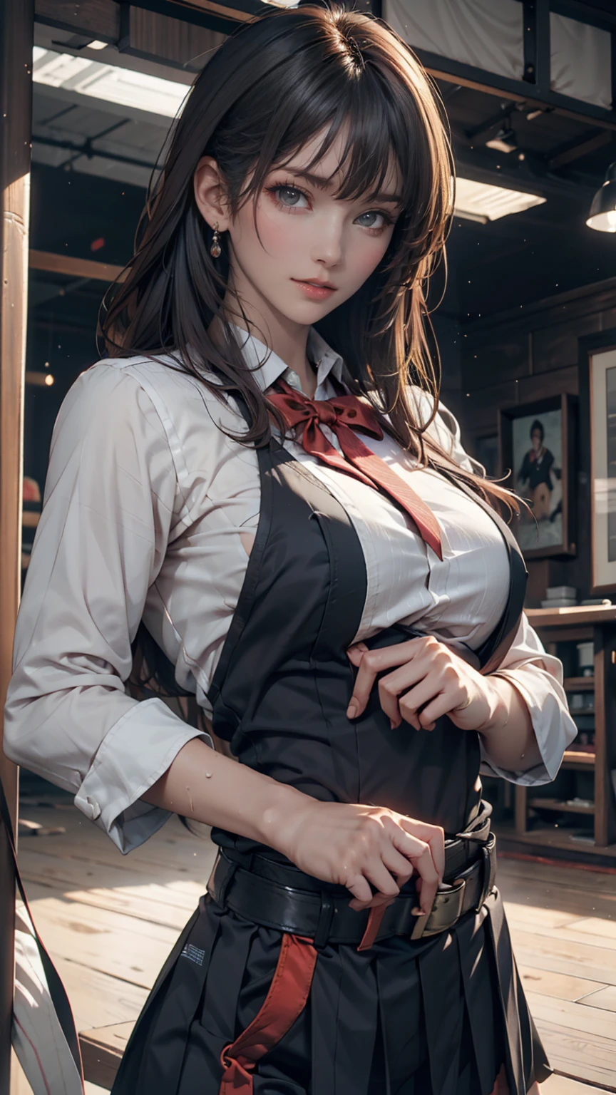 Mezon Hourly Sound Anechoic、Dark blue hair、Tie your hair back、Sexy proportions、Narrow waist、Lace dress、Long skirt、apron、broom、Apartment Background