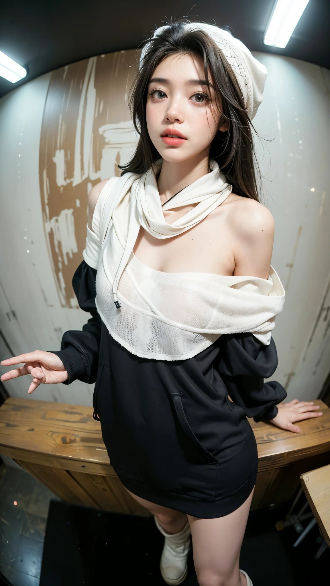 There is a woman posing in a black and white dress - SeaArt AI