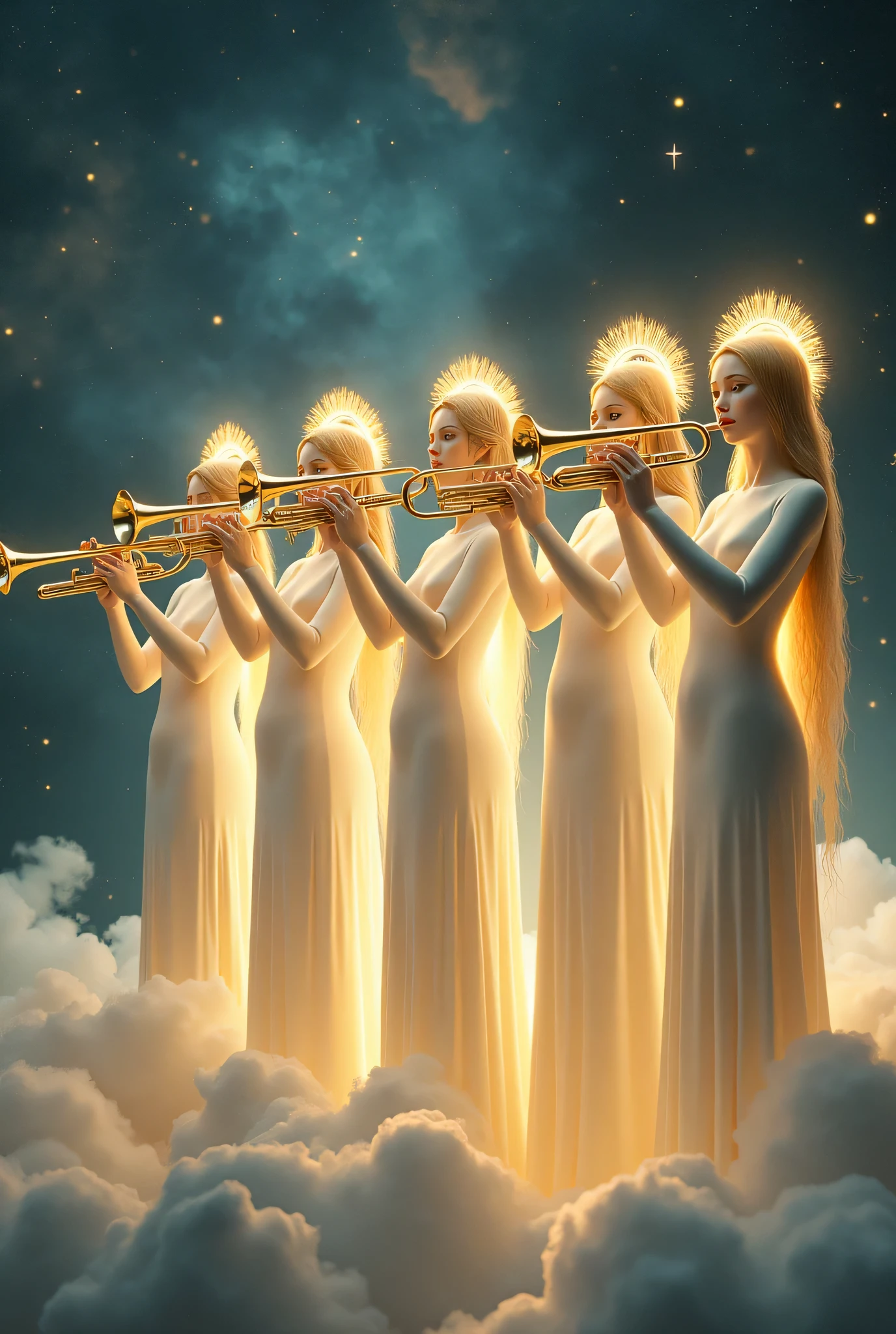celestial beings playing the trumpet