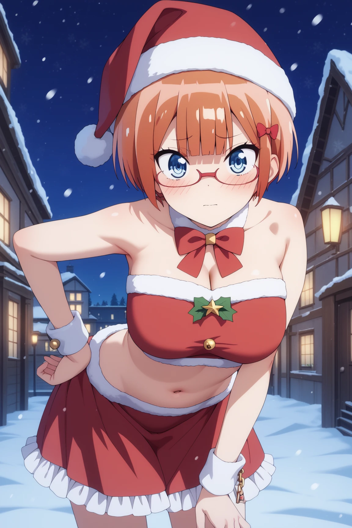 ((badhandv4)) Kobayashi, (Bust size very very small.)), (flat chest:1.2), Posing embarrassed, Christmas sexy Outfit