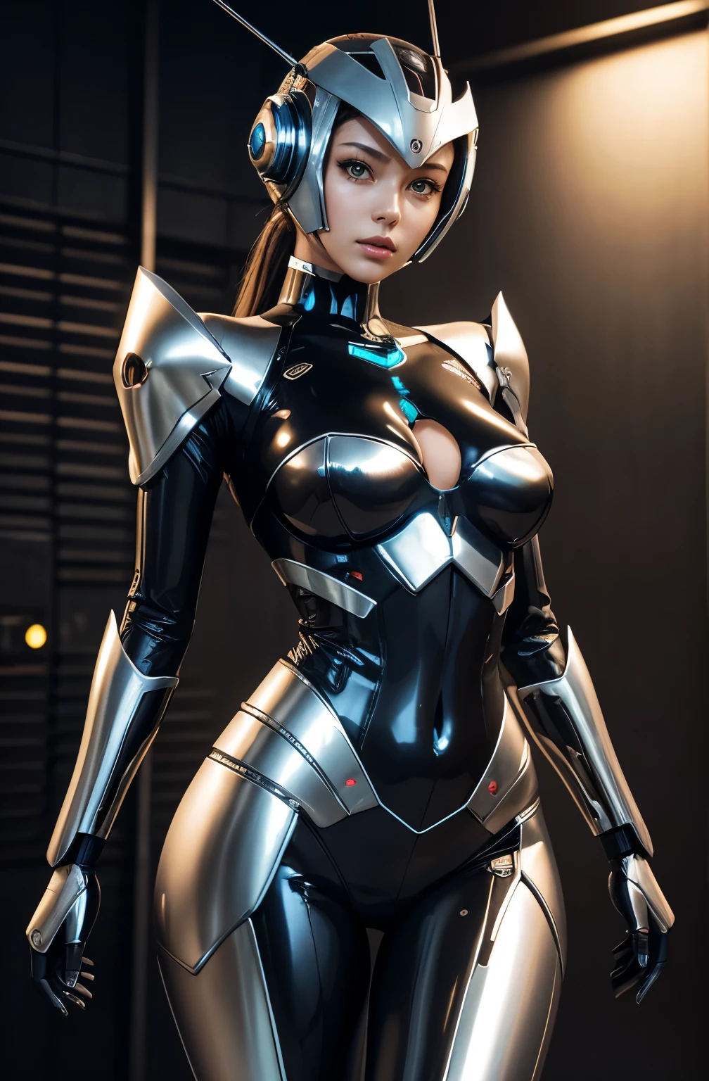 Super Detail, High Detail, high quality, best quality, High resolution,a robot valkyrie,Beautiful female robot,beautiful clear face(Rain waves_haneame:1.5)(Transparent face mask covering),Mechanical body(Smooth metal surface,armor,Mechanical seams of skin,beautiful body curves),Valkyrie Armor(Mechanical Technology,Highlight breast contour),beautiful body curves,Holding a silver sword in hand,handsome pose
