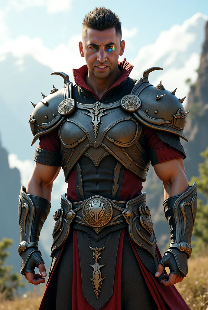 jeneral:

Height: 1,76 meters.
Physicist: Athletic & Defined, with visible muscles, indicating strength and agility.
muka:

format: muka anguloso, with striking features. Strong jaw and piercing eyes.
eyeballs: small, sharp, with dark green iris, that reflect a predatory cunning.
body hair: curto e espetado, with stiff wires that resemble thorns, black in color with metallic reflections. The hair is naturally pointed upwards, as if they were ready to pierce anything they touched.
Skinned: tanned, as if he spent a lot of time outdoors.
tenue:

upper: Kushi wears light armor that covers her torso., made of dark metallic material, with small spikes resembling thorns scattered across the surface. The armor has openings that show muscles and scars from previous battles..
nether: Reinforced leather pants, secured by straps and buckles, offering flexibility and protection. On the sides, there are small strips of spikes that protrude when he is in combat.
footwear: rugged combat boots, with heavy soles, designed to withstand difficult terrain. They have metal tips on the ends., as if he could kick with deadly force.
Accessories:

Natural Thorns: Spikes protrude from his shoulders and forearms, giving it an even more menacing appearance. These spikes can retract and expand at will..
waist belt: A wide belt with small pouches and compartments, containing materials for creating your thorn weapons, like nails, metal spikes, and other utensils.
knife: A knife always attached to the side of the belt, ready to be used at any time.
stance e expression:

stance: Kushi has a confident posture, upright and always ready for combat. When stopped, he seems to always be on alert, with eyes assessing the environment.
expression: Your face is always closed, with a cruel smile that appears when he realizes he has the upper hand.
Aura: Cushion gives u