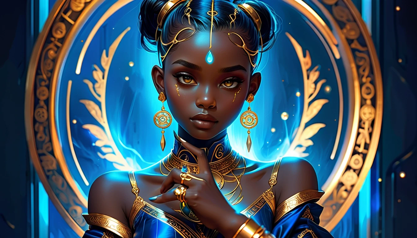 extremely high quality, masterpiece, sharp focus, max detail, realistic, alluring, ebony woman's hands, fingernails with long stiletto nails, detailed African style rings, jewelry, hands holding upwards holding magical mist, hyper-realistic space galaxy background