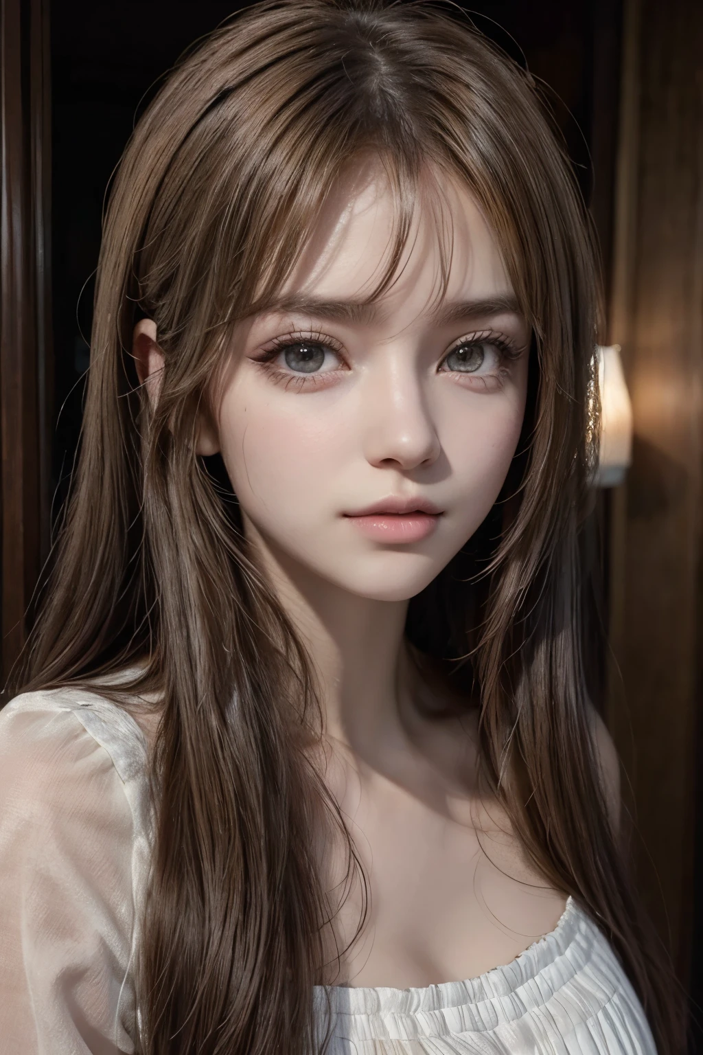 A close up of a woman with long hair and a white dress - SeaArt AI