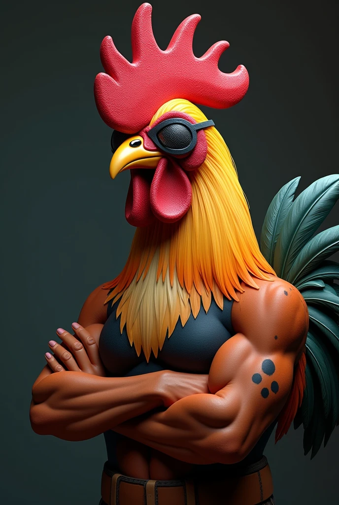 The face is a chicken、The head is a chicken、sexy underwear、flying though the air、((From the neck down is a human female))、((Chicken Man with only the head))、body builder、pop music、colourfull、full body Esbian、The head is a chicken-bird human、body builder、Dynamism、Powerful、It's an image that surprises everyone........、Perfect alignment, Jacket Chicken Human Cute Head,Crystal Vase,Rose flower, Wearing sunglasses, cheerfulness, Standing position, Abstract beauty, Centered, Looking at the camera, Facing the camera, Approaching perfection, Dynamic, Highly detailed, Smooth, Sharp Focus, 8K, hight resolution, Illustration, art by carne griffiths and wadim kashin, White background、Bewitching、Nasty、Full body angle、chest、open-shirt