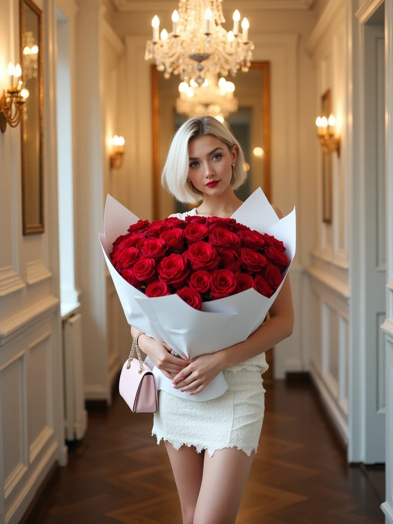 blonde woman holding a large bouquet of white roses in a restaurant, huge flowers, giant flowers, beautiful large flowers, large exotic flowers, dasha taran, huge blossoms, very wow, yelena belova, many peonies, with flowers, large opaque blossoms, roses in hands, 1614572159, huge flower, white roses