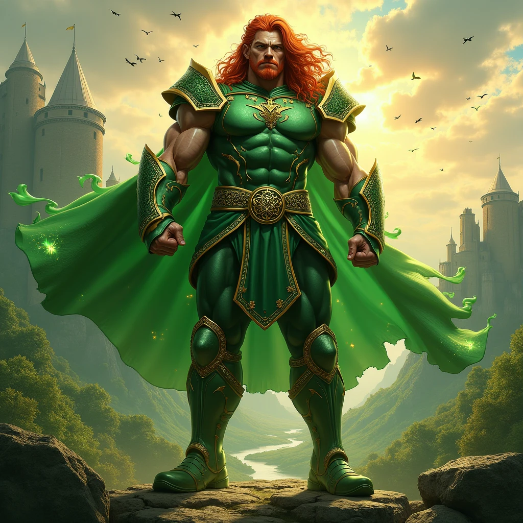 Osanius, a handsome  god with hair as orange as the setting sun. Natural green eyes , cold face 