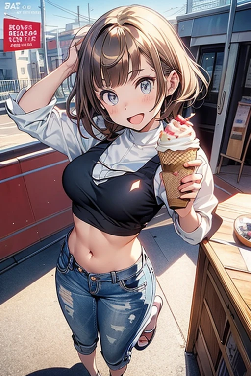 (small breasts:1.2), (perky chest:1.2), (pointed chest:1.2), (Pudding cake magazine cover:1.3),(from below:1.0),(shoot from the side:1.1),masterpiece, 1girl, Amazing Cleavage:1.1, thin waist, optimum,tmasterpiece,hight resolution,best qualtiy,hyper HD,super detailing,awardwinning,a 18yo cute girl,(The upper part of the body),anatomy correct,Beautiful Black miniskirt,garters,Gaze,Small face,bangss,holster,Beautuful Women,hands up,leg holster,Gaze,black boots,Cowboy Shot,cute face,a blond,Longhaire,Twin-tailed,Braids, Hairline,(scarlet eyes),long eyelasher,Hanging eye corners,White skin of the, ((see through camisole:1.1)), ((Sheer nipples:1.0)),Rocket Tits,(Slim body),smile,seductive weak smiling,(with sparkling eyes and a contagious smile),little open mouth, Looking at Viewer,