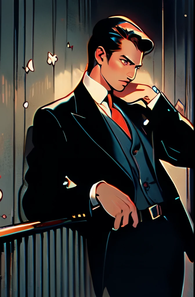 Adult male, handsome, The face is dignified, red hair, Smoking, Central European set,Standing inside the Central European building, Drawing style: Manga 2.5D