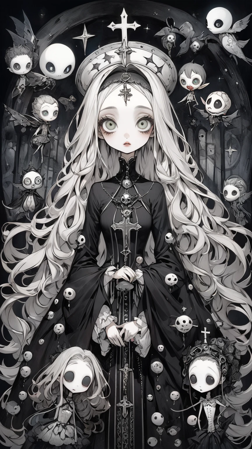 Anime girl with horns and a dress with a skull on it, ((light brown hair))(loli in dress, gothic maiden anime girl, cute anime waifu in a nice dress, anime moe artstyle, anime girl wearing a black dress, nightcore, (anime girl), anime style 4 k, little curvy loli, high quality anime art style, anime girls, demon anime girls