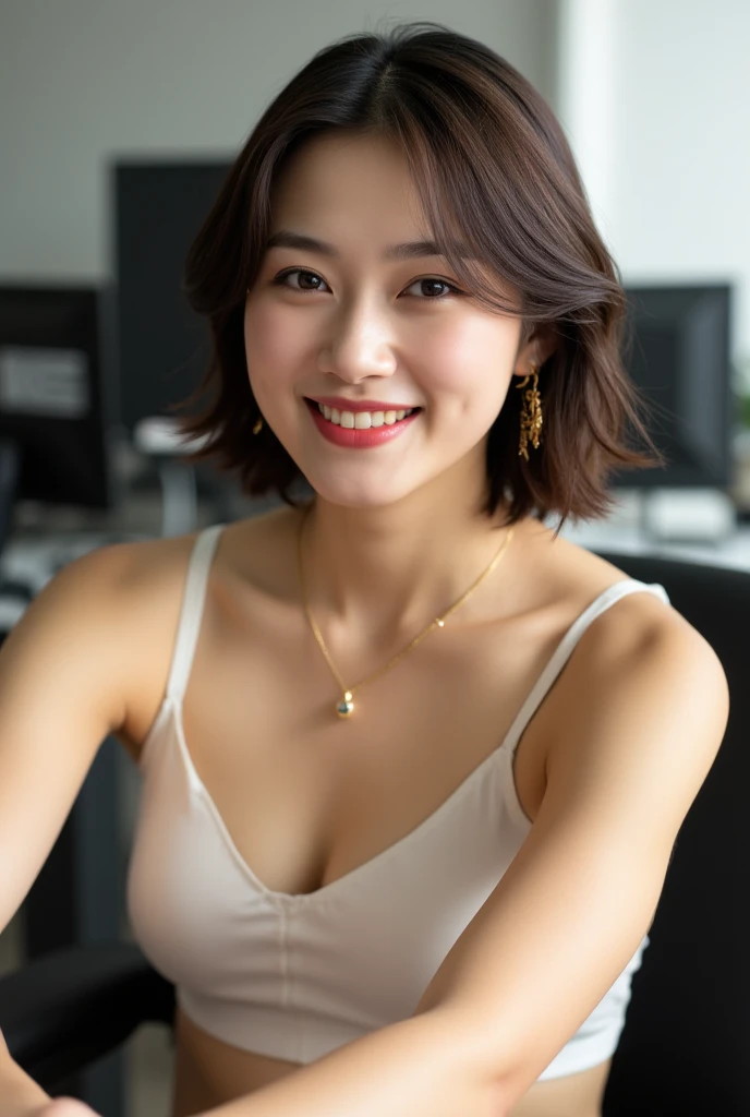 (Supermarket: 1), Afternoon, Doctor Gown, Big Ass, Big, Plus Size Model, Underwear with Very Small Genital Parts Visible, Light Brown Fringe Short Hair, Light Brown Eyes, One Girl, Innocent, (Realistic), (Complex Details: 1.2), (Masterpiece, : 1.3), (Best Quality: 1.4), (Ultra High Definition: 1.2), Ultra High Definition, (Detailed Eyes), (Detailed Facial Features), HDR, 8k resolution, (lens flare: 0.7), turn around, busy with inspection report, face viewer, drshe