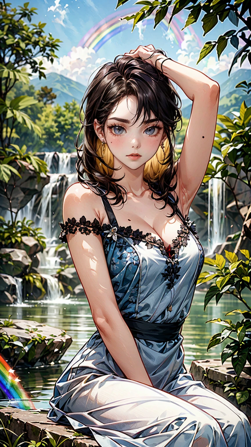 1 girl, cheerful expression, fascinating eyes, straight long hair, flowing dress, balanced posture, porcelain skin, Subtle blush, Crystal pendant BREAK golden hour, (rimlighting):1.2, warm tones, sunflare, Soft Shadows, bright colours, painterly effect, dreamy atmosphere break picturesque lake, distant mountains, Weidenbaum, still water, Consideration, sunlit clouds, peaceful atmosphere, idyllic sunset, ultra detailed, offcial art, Unity 8k Wallpaper
, zentangle, mandala
