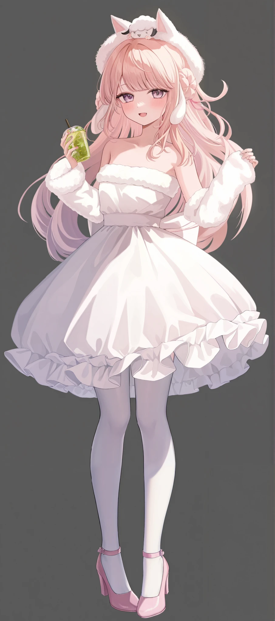  a girl ，A hat with a sheep on the head