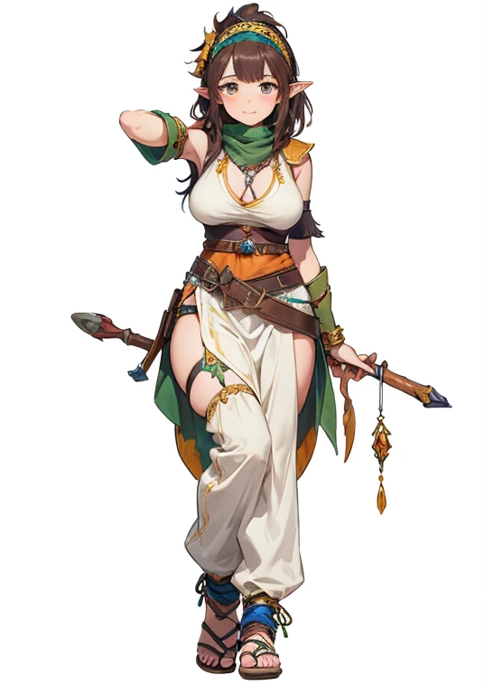 (((8k,Best Quality)), ((white background)), Masterpiece, girl, full body, (cropped shoulders), solo, loincloth, bare shoulders, belt pouch,